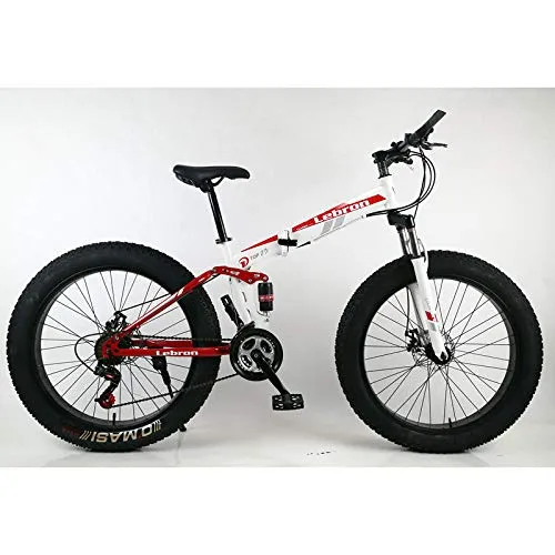 DARTS Bicicletta da Neve ATV Pieghevole a Doppio Assorbimento degli Urti Freno a Disco a velocità variabile Mountain Bike 26 Pollici 4.0 Ruote Larghe Grasso Pneumatico-Bianco Red_26 * 4.0