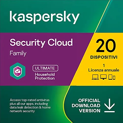 Kaspersky Security Cloud | Family | 20 Dispositivi | 1 Anno | PC/Mac | Codice d'attivazione via email