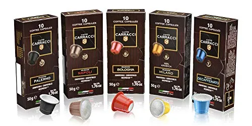 Caffè Carracci, Capsule Compatibili Nespresso, Kit Miscele Assortite - 5 astucci da 10 capsule (totale 50 capsule)