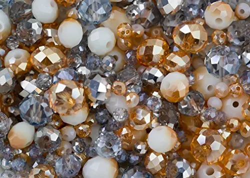 Perline miste di vetro colore oro e argento a forma di rondelle in 3 mm, 6 mm e 8 mm, per creazione gioielli: 340 pezzi.