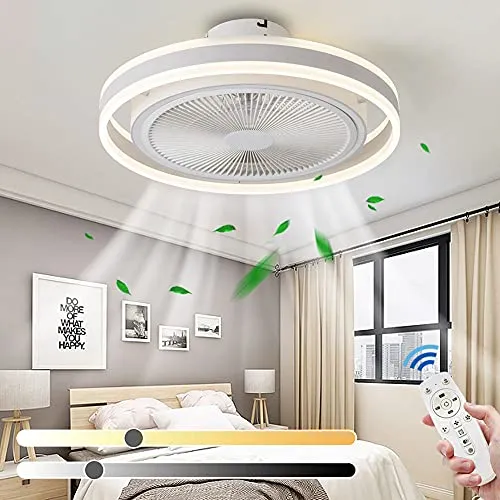 Moderna plafoniera a LED con ventilatore, ventilatore da soffitto silenzioso con illuminazione e telecomando 3 velocità del vento regolabile 3 luci dimmerabili a colori per soggiorno camera da letto