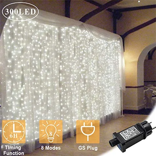 300 LEDs Vorhang-Licht Mit 8 Modi Für Weihnachten Neujahr Party Hochzeit Decorazione casa Luci natalizie Decorazioni da giardino (Bianco)