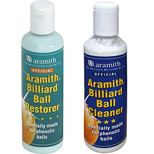 Aramith Billiard Ball Restore Abbinato Billiard Ball Cleaner, Coppia detergenti liquidi per bilie fenoliche per Biliardo. Flaconi da 250ml.