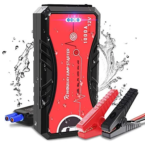 NWOUIIAY Avviatore di Emergenza Impermeabile Jump Starter 12V 1000A Corrente di Picco 13200mAh Avviatore Auto Portatile per Motori Diesel 5.0L e Benzina 6.0L Porta USB QC 3.0 & Type C