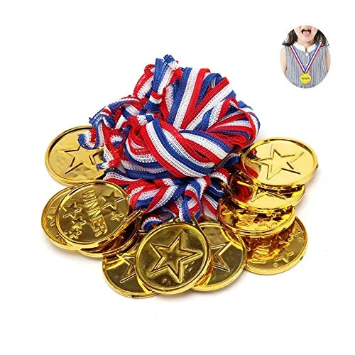 Rmeet Medaglie di Vincitore,Medaglia per Bambini 30 Pack Plastica Medaglie Oro per Giochi Sportivi Festa della Concorrenza