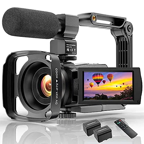 Videocamera con microfono Videocamera Vlogging da 48 MP per YouTube Zoom 16X 3.0"Touchscreen Visione notturna IR Wi-Fi Videocamere Vlog Webcam con stabilizzatore manuale Telecomando
