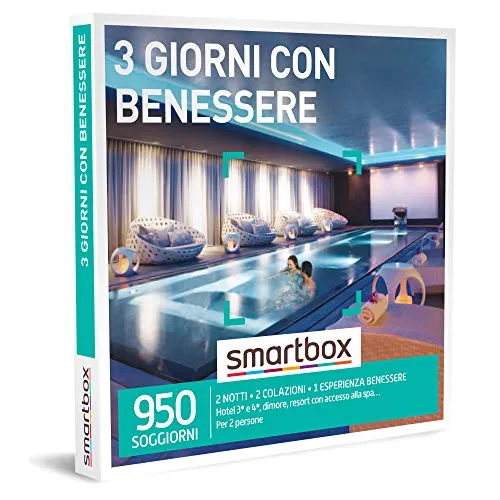 Smartbox - Cofanetto regalo 3 giorni con benessere - Idea regalo per Lui e Lei - 2 notti con colazione e pausa relax per 2 persone