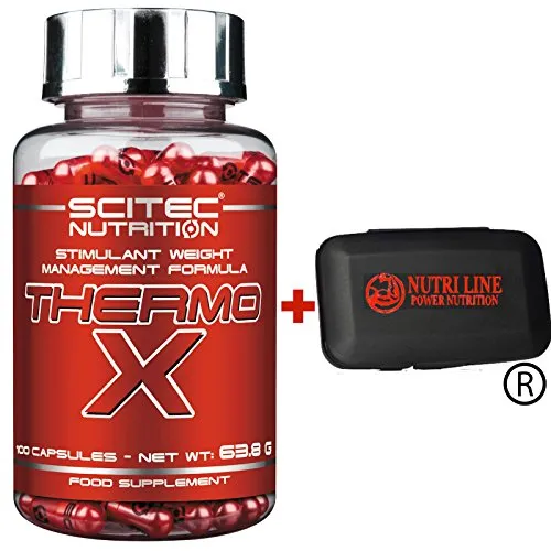 SCITEC NUTRITION THERMO X 100 CAPSULE POTENTE TERMOGENICO BRUCIA GRASSI BRUCIAGRASSI CON CARNITINA , GARCINIA CAMBOGIA E TIROSINA DIMAGRANTE FORTE + PORTAPILLOLE NUTRILINE