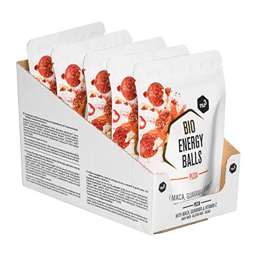 nu3 Energy ball bio, pizza - 5 x 70 g - vegane, senza glutine e ricche di fibre - gusto pizza - snack saporito con maca, guaranà, acerola e vitamina C - ingredienti naturali