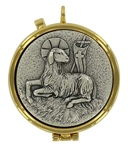 Ferrari & Arrighetti Teca eucaristica ostie con placca in Peltro Agnello - Ø 5,4 cm