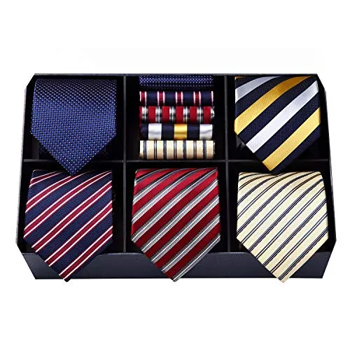 HISDERN Lotto 5 PCS Classico Formale elegante Uomo Cravatta di seta Set Cravatta & Pocket Square-Set multipli