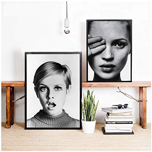 sjkkad Fashion Girl Poster Stampa Fotografica in Bianco e Nero, Nordic Fashion Girl Portrait Canvas Painting Wall Picture Art Print -60x80cm Senza Cornice