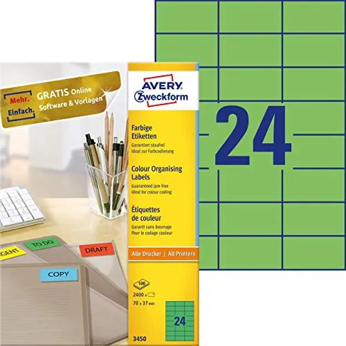 Avery Universal Labels, Green 70x37mm
