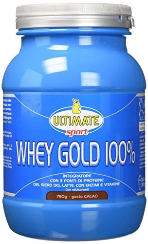 Whey Gold 100% - Proteine Del Siero Del Latte Isolate E Idrolizzate – Integratore Di Proteine Per La Crescita E Il Mantenimento Della Massa Muscolare Magra – Gusto Cacao – 750 g – Ultimate Italia