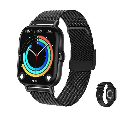 Aliwisdom Smartwatch per uomo donna bambini, impermeabile Smart watch con chiamate Bluetooth e promemoria whatsapp, Fitness Tracker impermeabile orologio fitness per iphone Android (Nero)