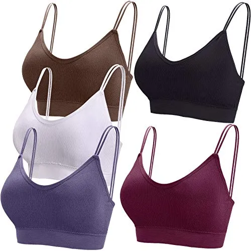 BQTQ 5 Pezzi Reggiseno a Canotta V Collo Bralette Senza Ferretto per Donna (Bianco, Nero, Marrone Scuro, Lavanda, Rosso Scuro, M)