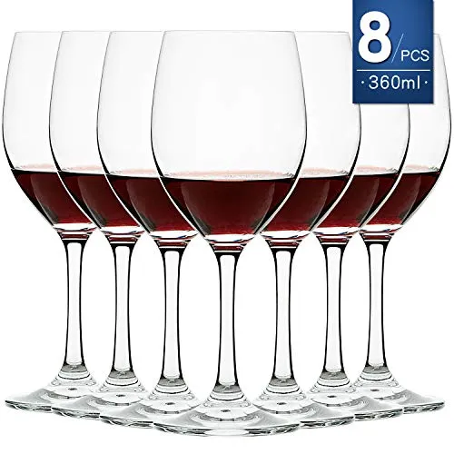 CREST Set di 8 calici in Vetro per Vino Bianco/Rosso Cristallo per Tutti Gli Usi da 360 ml Senza Piombo, Trasparente