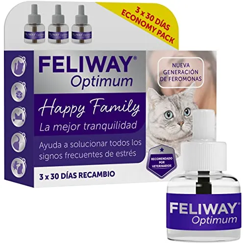 FELIWAY® Optimum – Antistress Calmante per Gatti – 3 Ricariche da 48 ml - Feromoni Felini Rilassanti e Tranquillanti per Gatti Irrequieti e Stressati