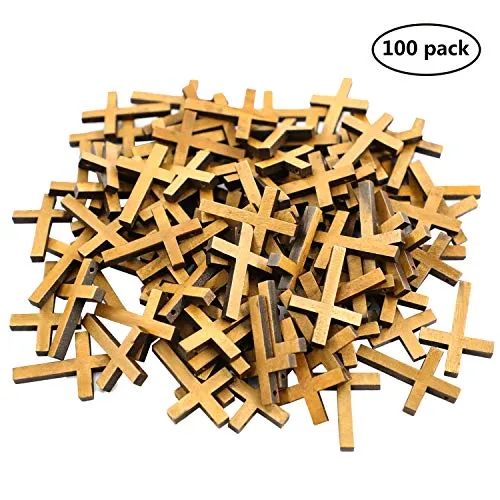 Bcpress - 100 ciondoli a forma di croce in legno per artigianato, gioielli fai-da-te