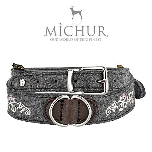 MICHUR Zenzi White, Feutre de Collier de Chien, Art Leather, Collier de Chien Gris, Blanc avec Broderie, Disponibile in Diverse tonalità