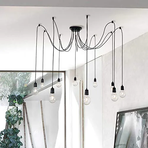 Homemania Lampada a Sospensione Wire, Nero in Metallo, 180 x 180 x 93 cm, 10 x E27, Max 100W