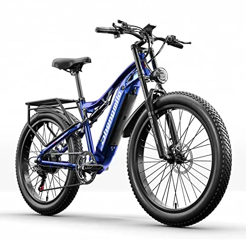 Shengmilo-MX03 Bici Elettrica per Adulti, Batteria Rimovibile 48V 15Ah 720Wh, Bicicletta da Montagna Elettrica Fat Tire da 26" con 3 Modalità di Guida, Motore BAFANG, 7 velocità, Sospensione Completa