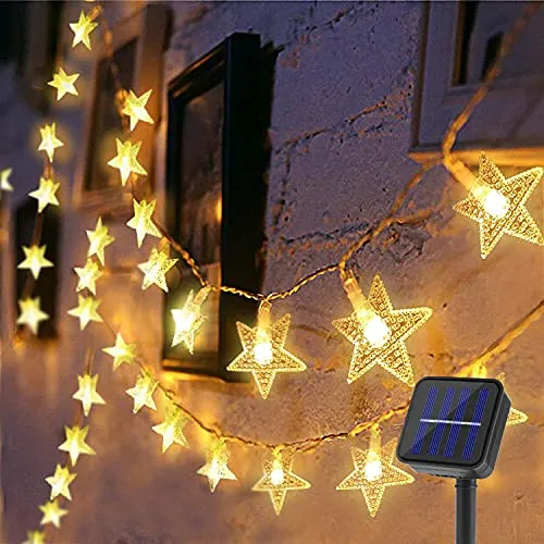 BLOOMWIN Catena Luminosa Solare Luci Solari 6.5M 30 LED con Pannello Solare 8 Modalità Luci Decorative per Giardino Balcone Festa Natale Stelle