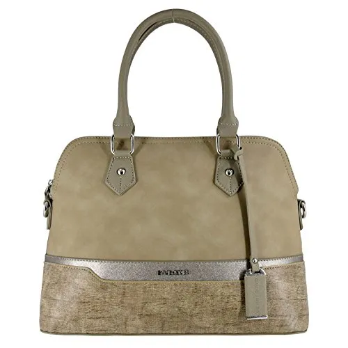 David Jones - Borsa a Mano Donna Bugatti - Satchel Tote Shopper Bag a Tracolla Spalla Elegante - Patchwork Multicolore PU Pelle - Borsetta Strisce Signora Moda Quotidiana - Borsa Grande - Verde Oliva