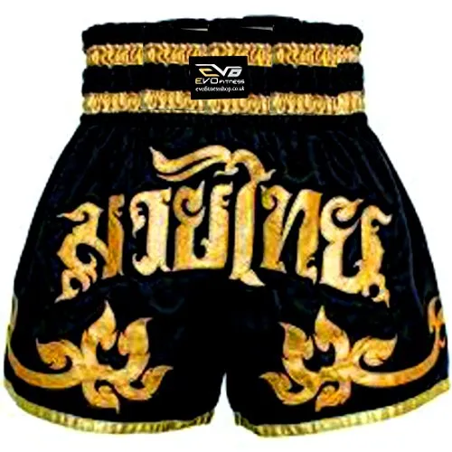 EVO Fitness Muay Thai Pantaloncini MMA Kick Boxing Arti Marziali Lotta Cambio - Nero e Oro, Small