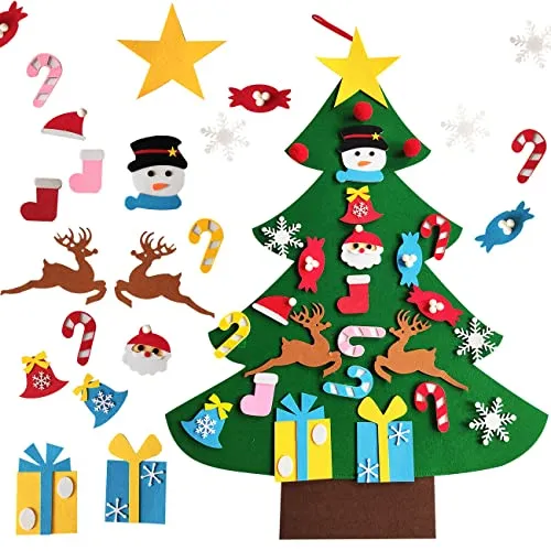 Albero Natale Feltro per Bambini, 26 Ornamenti Staccabili Regali di Natale di Nuovo Anno per Bambini, Decorazioni Natale per Pareti di Porte