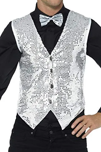 Smiffys Gilet con paillette, argento