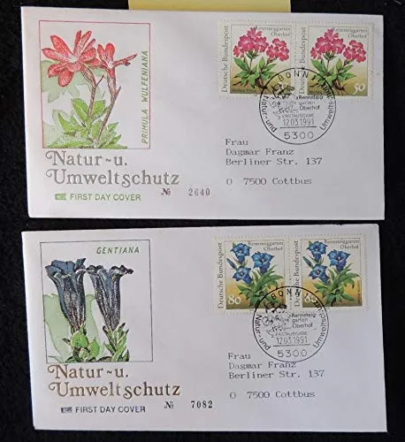Germany 1991 FDC x2 flowers bonn postmark good used first day cover flowers JandRStamps 144490