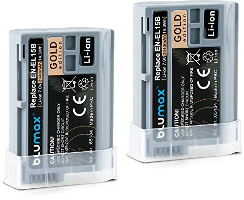 Blumax - 2 batterie Gold Edition di ricambio per Nikon EN-EL15b, 2040 mAh, compatibile con Nikon Z6 - Z6 MarkII - Z7 - D780 | 7,0 V 14,3 Wh