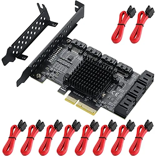 MZHOU Scheda di Espansione PCI-E SATA, Scheda Controller PCI Express SATA a 10 Porte, Scheda PCIe SATA 3.0 da 6 Gbit/s con 10 Cavi SATA, Chip Porta ASM1166 + 575