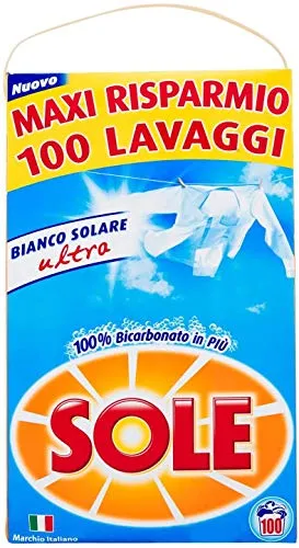 Sole Bianco Solare Detersivo Lavatrice Polvere, 100 Lavaggi