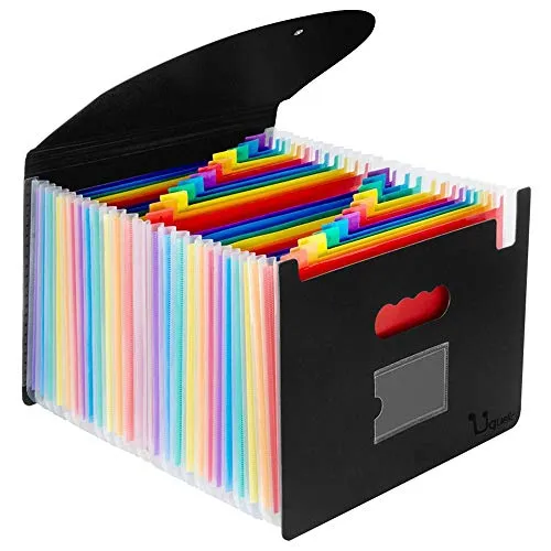 Uquelic Cartelle Documenti Espandibile A4 Impermeabile File Organzier in Plastica con 24 Tasche Cartelline Portadocumenti con Coperchio