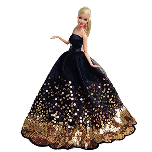 Beetest Splendida Partito Vestito Matrimonio Abiti per Barbie Doll / Moda Barbie Bambole Nozze Festa Sposa Abito Compleanno Natale Regalo, Nero + Paillettes