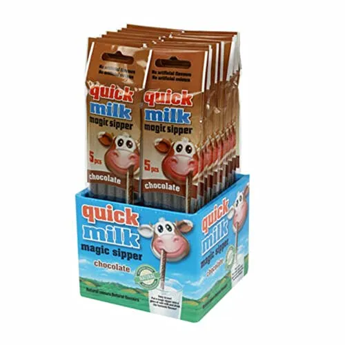 Quick Milk Cannucce Aromatizzate al Cacao per Latte, Espositore n. 20 pacchetti da 30 gr l'uno, 5 unità per paccchetto (100 unità in totale)