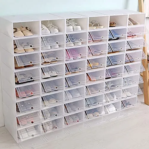 24 scatole per scarpe, impilabili, pieghevoli, in plastica trasparente, con coperchio, per uomo/donna, 33 x 23 x 14 cm