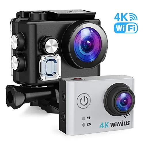 WiMiUS Action Cam 4K 20MP WiFi HD Impermeabile Fotocamera 40M Videocamera Sportiva 170 Gradi Grandangolare con 2 Batterie Ricaricabili e Kit Accessori per Casco(Borsa da Trasporto) ——Argento