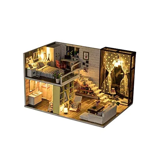 1yess Dollhouse di Legno, for Le Vacanze Loft porcile Modello Artigianato Kit Miniatura
