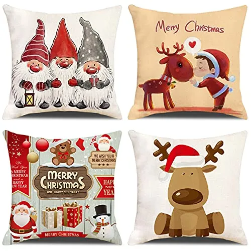 4 Pack Cuscini Divano cuscini natalizi per divano Cotone Biancheria Decorativo 45x45 cm Babbo Natale