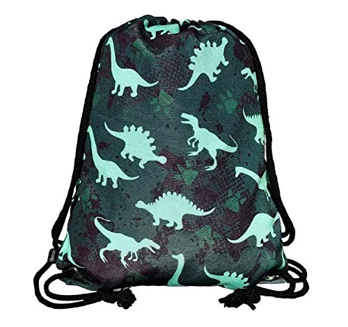 HECKBO Sacca per bambini, ragazzi, ragazzini – con dinosauri stampati su entrambi i lati – lavabile in lavatrice – 40x32cm – asilo, scuola materna, gita, sport zaino, borsa ginnastica