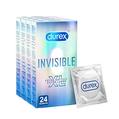 Durex Invisible Preservativi Ultrasottili (0.05 mm) ad Alta Sensibilità XL, Extralarge, 24 Profilattici