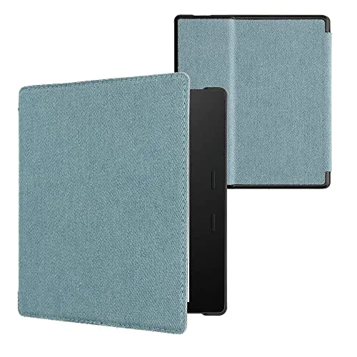 kwmobile Custodia compatibile con Amazon Kindle Oasis 10. Generation - Cover Jeans Denim con Chiusura Magnetica - eReader Flip Case blu chiaro