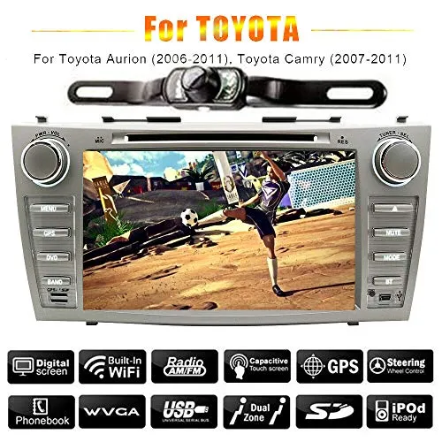 Autoradio a specchio da 20,3 cm e lettore CD/DVD Bluetooth FM/AM per auto touch screen stereo navigatore GPS per Toyota Camry 2006~2011 Aurion in Dash Head Unit ricevitore con ingresso AUX + CAM