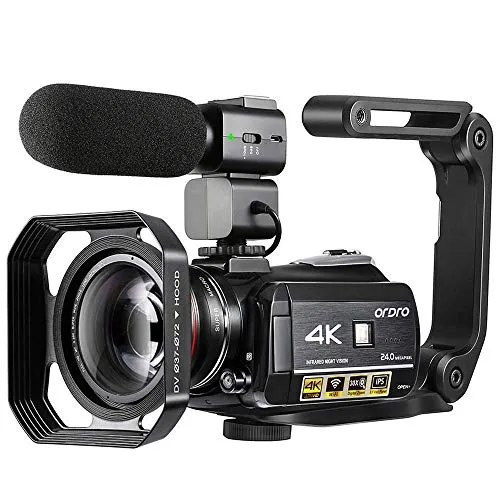 Videocamera 4K, Videocamera ORDRO AC3 Ultra HD Videocamera 1080P 60FPS WiFi e Videocamera per Visione Notturna IR 3.1 '' IPS Touch Screen Videocamere Digitali con Microfono Grandangolo Obiettivo