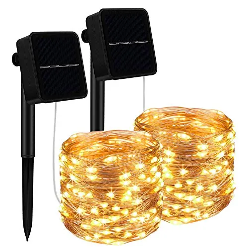 Luci a stringa solari all'esterno, [2 pezzi] Luci a stringa 15M 150 LED all'esterno, filo di rame impermeabile Luci di Natale luci a corda, decorazioni da giardino, alberi, patii, matrimoni, feste