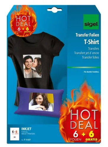 SIGEL T1157 Film InkJet per trasferimento su T-Shirt e tessuti scuri o nero, A4, 6+6 fg.