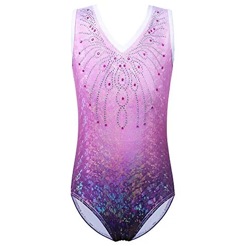 ZNYUNE Body da ginnastica per ragazze Sparkle strisce colorate danza atletica body 254 viola 14A